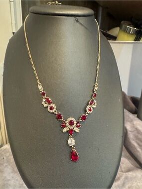 Givenchy Elegant Ruby Red Crystal Drop Necklace - Adjustable
